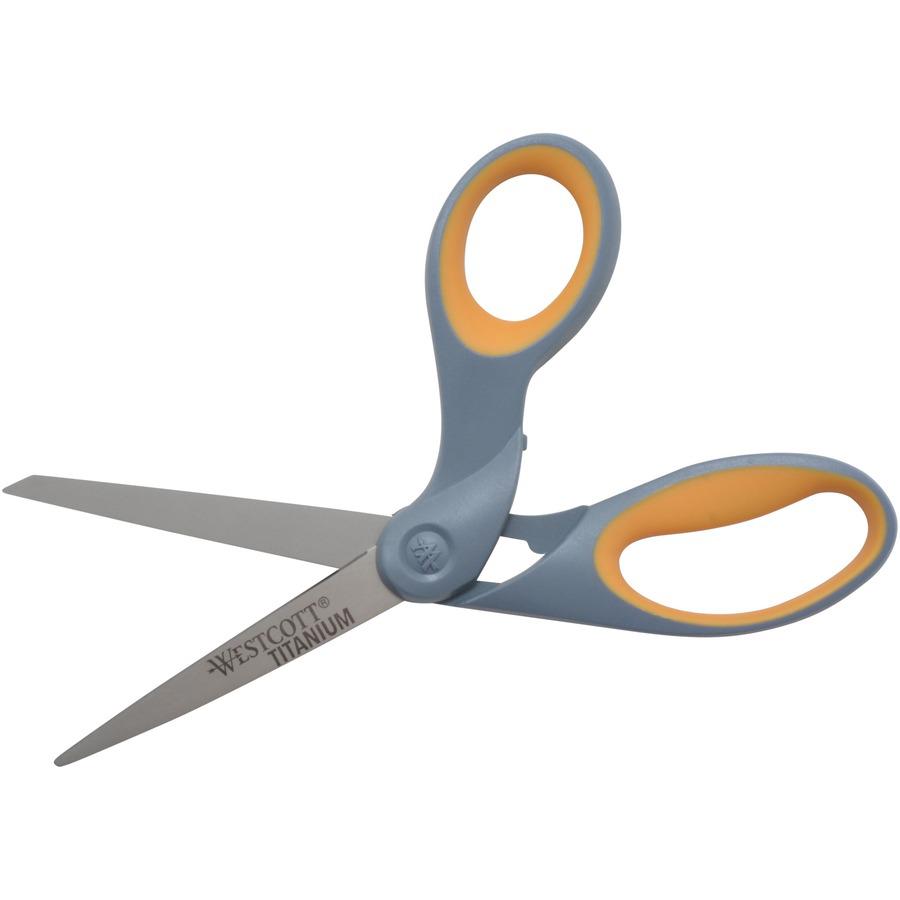 Westcott Titanium Bonded 8" Bent Shears - 3.50" Cutting Length - 8" Overall Length - Bent-left/right - Titanium - Bent Tip - Gray - 1 Each. Picture 10