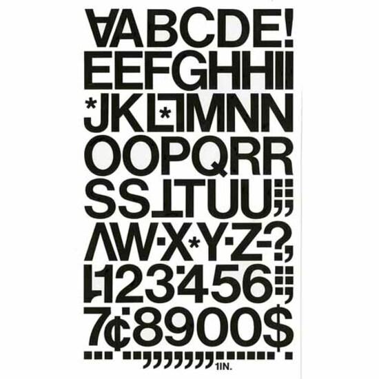 Chartpak Vinyl Helvetica Style Letters/Numbers - 12 x Numbers, 76 x Capital Letters Shape - Self-adhesive - Helvetica Style - Easy to Use - 1" Height - Black - Vinyl - 88 / Pack. Picture 3