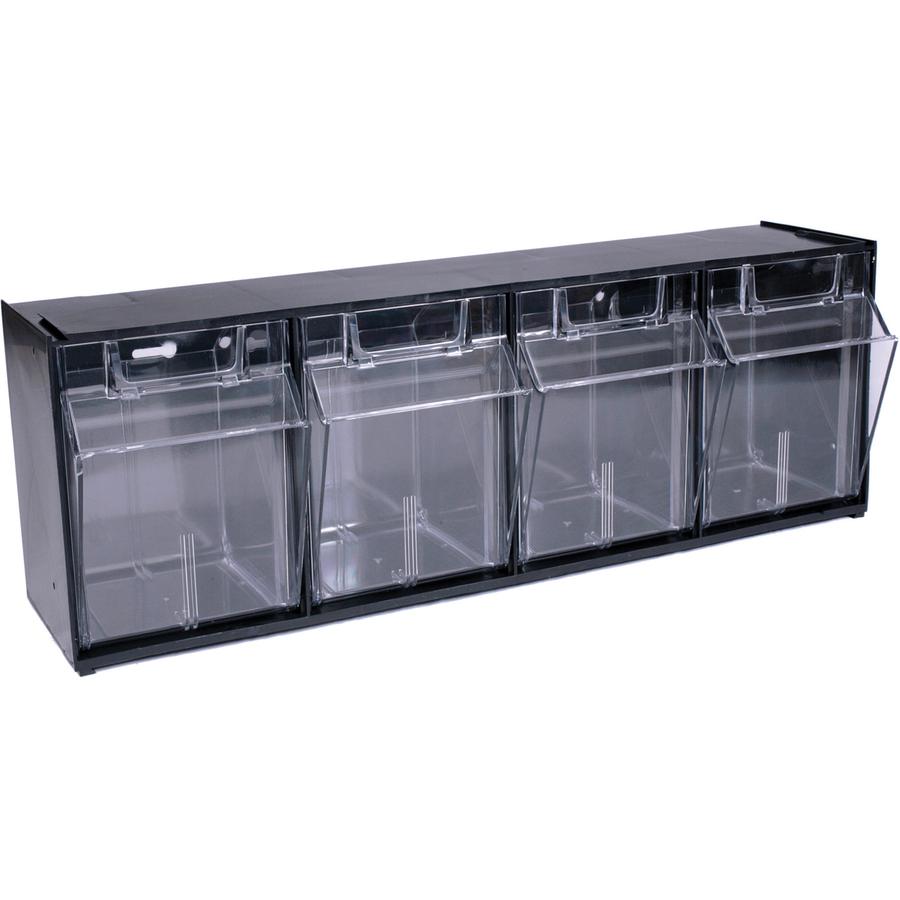 Deflecto Tilt Bin Interlocking Multi-Bin Storage Organizer - 4 Compartment(s) - 8.1" Height x 23.6" Width x 6.6" Depth - Interlockable - Black - Plastic - 1 Each. Picture 4
