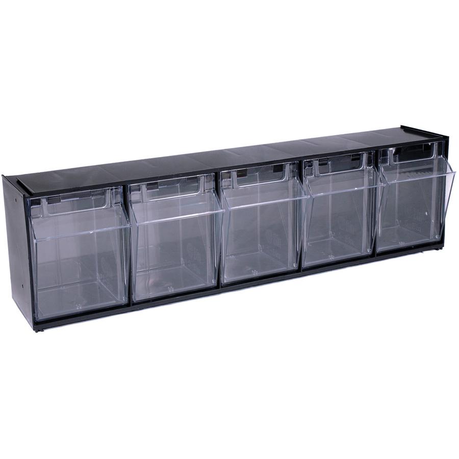 Deflecto Tilt Bin Interlocking Multi-Bin Storage Organizer - 5 Compartment(s) - 6.5" Height x 23.6" Width x 5.3" Depth - Interlockable - Black - Plastic - 1 Each. Picture 4