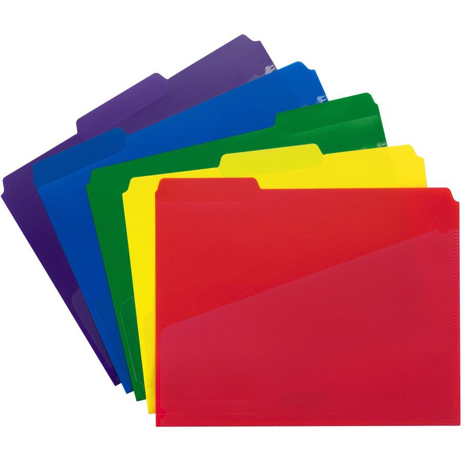 Smead 1/3 Tab Cut Letter Top Tab File Folder - 8 1/2" x 11" - 3/4" Expansion - Top Tab Location - Assorted Position Tab Position - Polypropylene - Blue, Green, Red, Yellow, Purple - 30 / Box. Picture 12