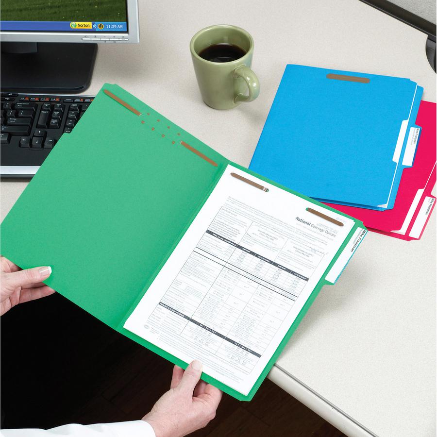 Smead Colored 1/3 Tab Cut Letter Recycled Fastener Folder - 8 1/2" x 11" - 3/4" Expansion - 2 x 2K Fastener(s) - 2" Fastener Capacity for Folder - Top Tab Location - Assorted Position Tab Position - B. Picture 3