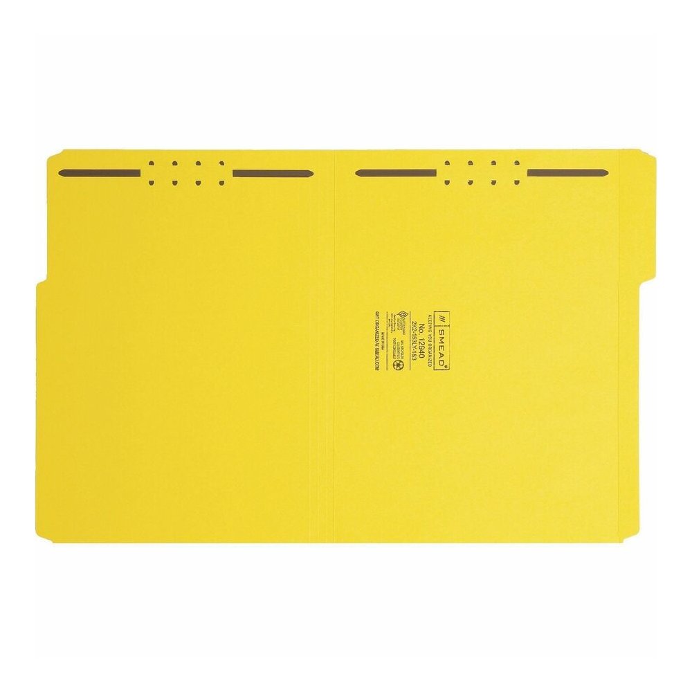 Smead Colored 1/3 Tab Cut Letter Recycled Fastener Folder - 8 1/2" x 11" - 3/4" Expansion - 2 x 2K Fastener - 2" for Folder - Top Tab Location - Assorted Tab Position - 11 pt. - 2 Plys - Yellow - Rein. Picture 8