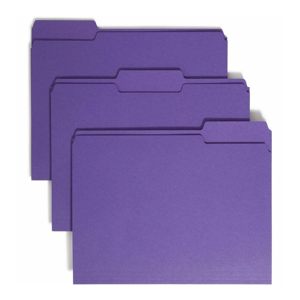 Smead Colored 1/3 Tab Cut Letter Recycled Top Tab File Folder - 8 1/2" x 11" - 3/4" Expansion - Top Tab Location - Assorted Tab Position - 11 pt. - 1 Plys - Purple - Rounded Corner - 10% Recycled - 10. Picture 8