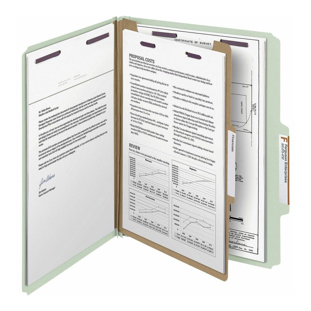 Smead SafeSHIELD 2/5 Tab Cut Letter Recycled Classification Folder - 8 1/2" x 11" - 2" Expansion - 2 x 2S Fastener - Folder - Top Tab Location - Right of Center Tab Position - 1 Divider - 25 pt. - Pre. Picture 8