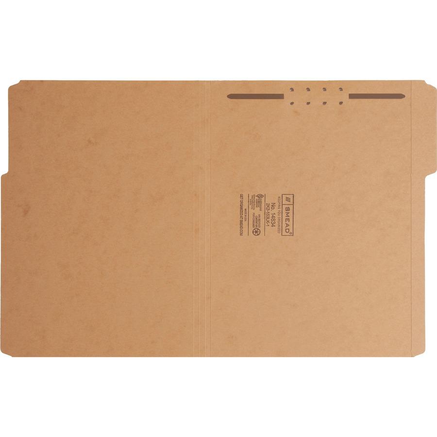 Smead Straight Tab Cut Letter Recycled Fastener Folder - 8 1/2" x 11" - 3/4" Expansion - 1 x 2K Fastener(s) - 2" Fastener Capacity for Folder - Top Tab Location - Assorted Position Tab Position - Kraf. Picture 11