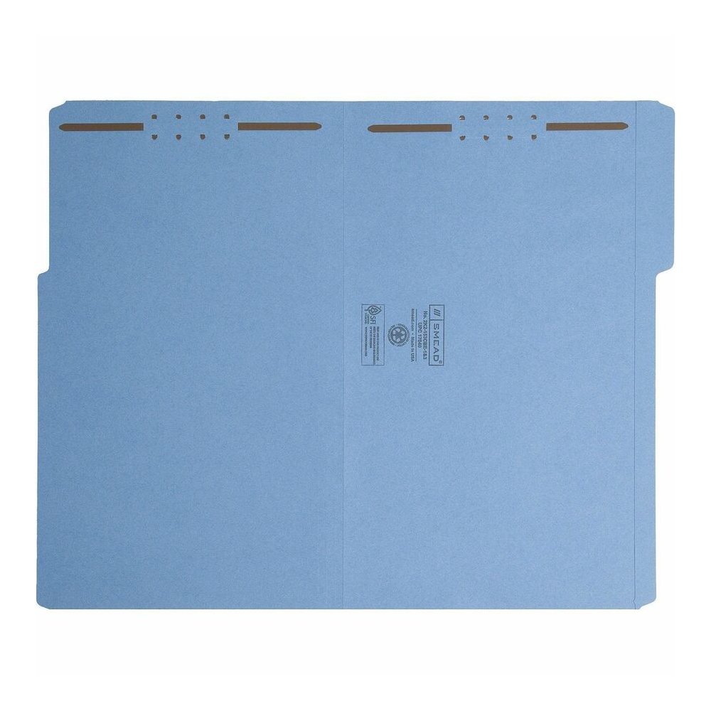 Smead Colored 1/3 Tab Cut Legal Recycled Fastener Folder - 8 1/2" x 14" - 3/4" Expansion - 2 x 2K Fastener - 2" for Folder - Top Tab Location - Assorted Tab Position - 11 pt. - 2 Plys - Blue - Reinfor. Picture 8