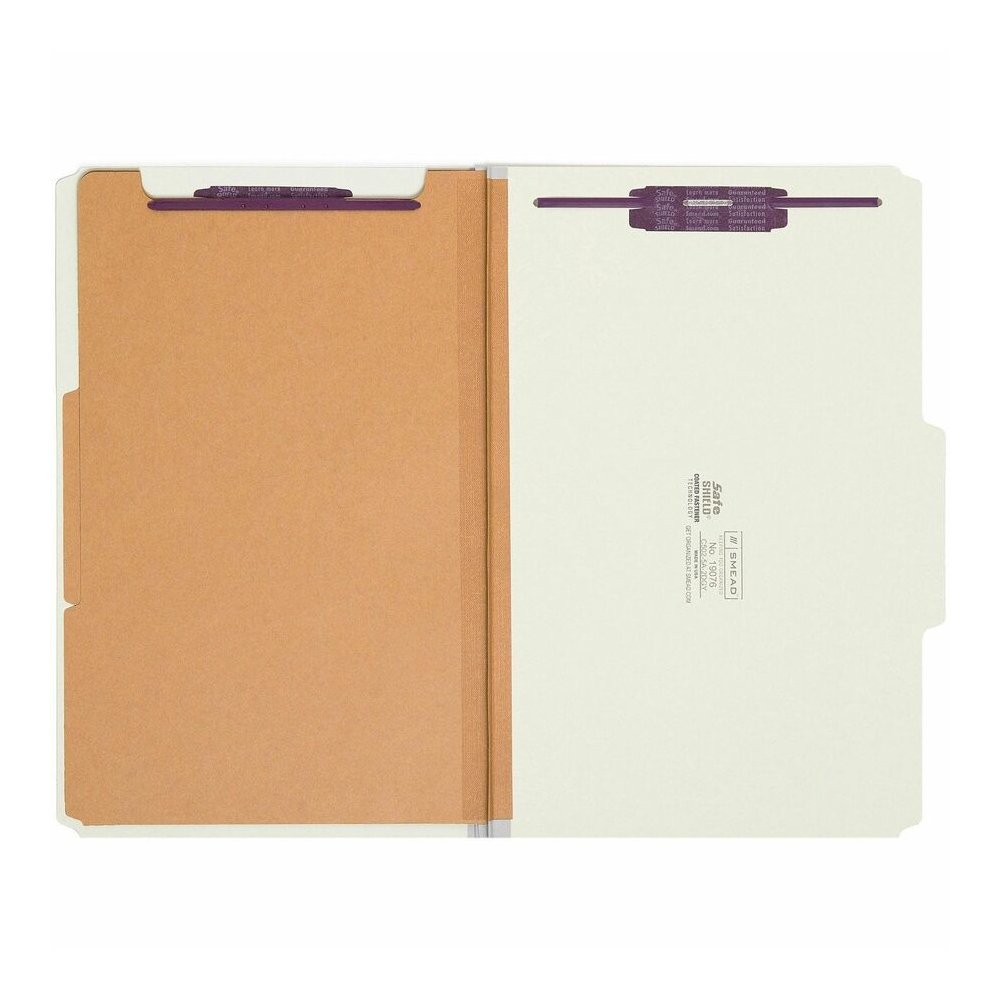 Smead SafeSHIELD 2/5 Tab Cut Legal Recycled Classification Folder - 8 1/2" x 14" - 2" Expansion - 2 x 2S Fastener - 2" for Folder - Top Tab Location - Right of Center Tab Position - 2 Divider - 25 pt.. Picture 6