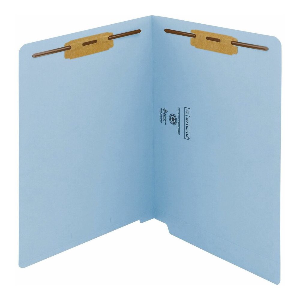 Smead Shelf-Master Straight Tab Cut Letter Recycled Fastener Folder - 8 1/2" x 11" - 3/4" Expansion - 2 x 2B Fastener - 2" for Folder - End Tab Location - 11 pt. - 2 Plys - Blue - 10% Recycled - 50 / . Picture 12