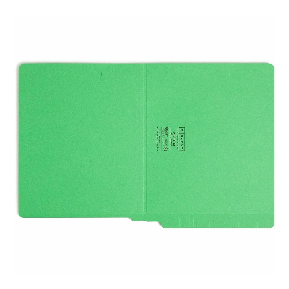 Smead Colored Straight Tab Cut Letter Recycled End Tab File Folder - 8 1/2" x 11" - 3/4" Expansion - 11 pt. - 2 Plys - Green - Heavy Duty, Reinforced Tab - 10% Recycled - 100 / Box. Picture 7
