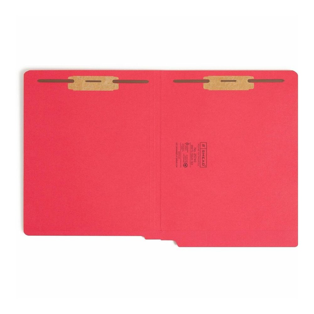 Smead Shelf-Master Straight Tab Cut Letter Recycled Fastener Folder - 8 1/2" x 11" - 3/4" Expansion - 2 x 2B Fastener - 2" for Folder - End Tab Location - 11 pt. - 2 Plys - Red - Heavyweight - 10% Rec. Picture 7