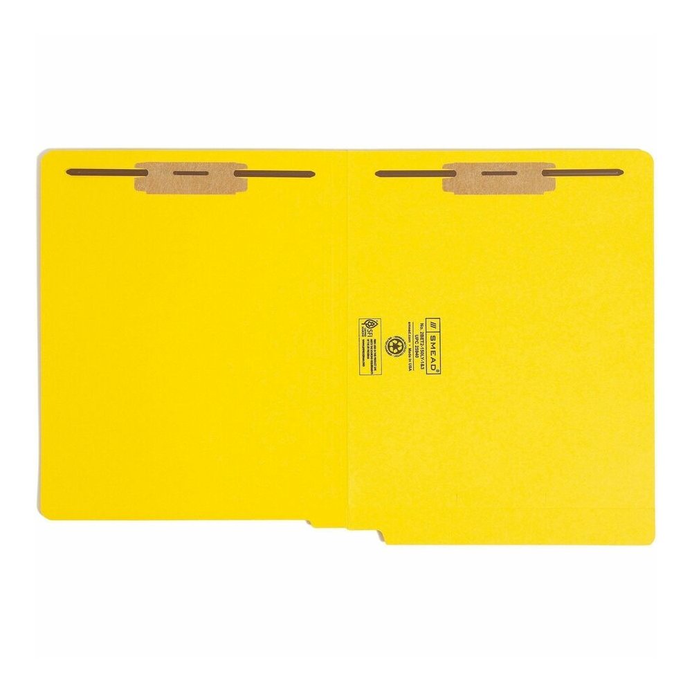 Smead Colored Straight Tab Cut Letter Recycled Fastener Folder - 8 1/2" x 11" - 3/4" Expansion - 2 x 2B Fastener - 2" for Folder - End Tab Location - 11 pt. - 2 Plys - Yellow - Heavyweight - 10% Recyc. Picture 7