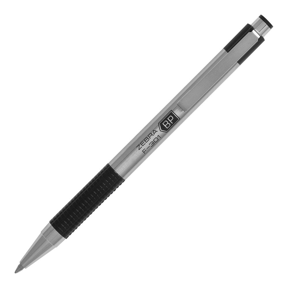 Zebra STEEL 3 Series F-301 Retractable Ballpoint Pen - Refillable - Retractable - Black Ink - Stainless Steel Stainless Steel Barrel - 1 Dozen. Picture 5