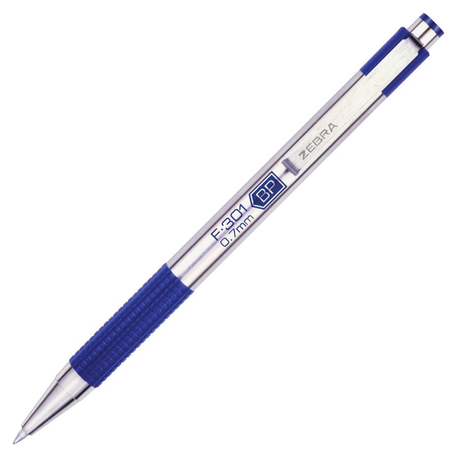 Zebra Pen F-301 Stainless Steel Ballpoint Pens - Fine Pen Point - 0.7 mm Pen Point Size - Refillable - Retractable - Blue - Stainless Steel Stainless Steel Barrel - 1 Dozen. Picture 3