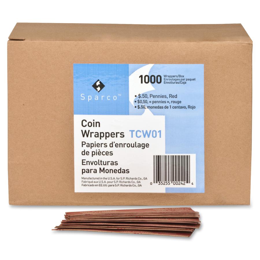 Sparco Flat Coin Wrappers - 1000 Wrap(s)Total $0.50 in 50 Coins of 1¢ Denomination - 60 lb Basis Weight - Kraft - Red - 1000 / Pack. Picture 4