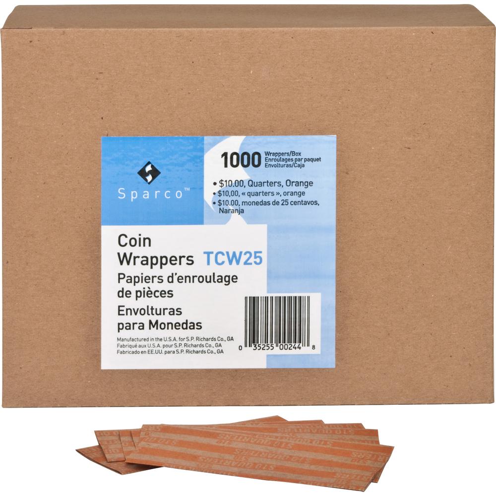 Sparco Flat Coin Wrappers - 1000 Wrap(s)Total $10 in 40 Coins of 25¢ Denomination - 60 lb Basis Weight - Kraft - Orange - 1000 / Pack. Picture 2