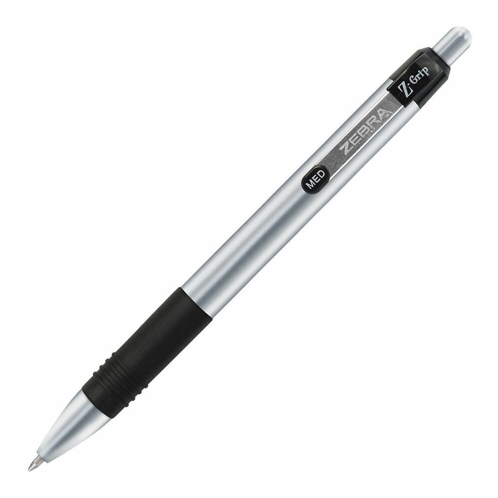 Zebra Z-grip Max Retractable Ballpoint Pens - Medium Pen Point - 1 mm Pen Point Size - Conical Pen Point Style - Retractable - Black - Gray Barrel - 1 Dozen. Picture 3