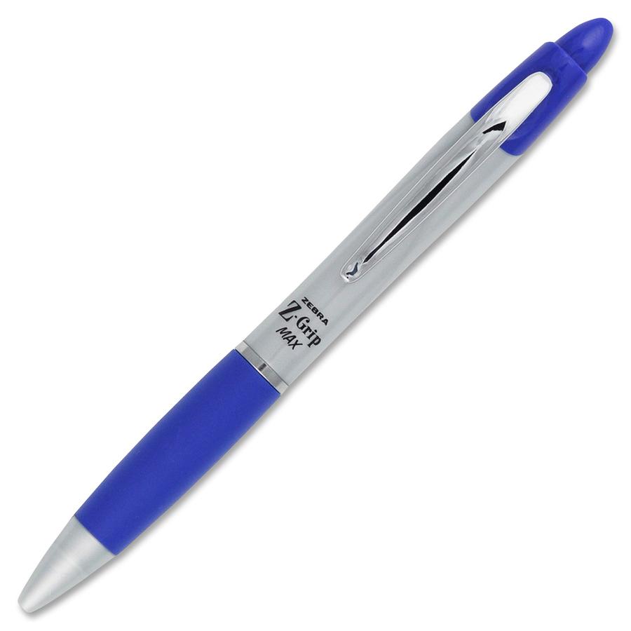 Zebra Z-grip Max Retractable Ballpoint Pens - Retractable - Blue Ink - Gray Barrel - 1 Dozen. Picture 3