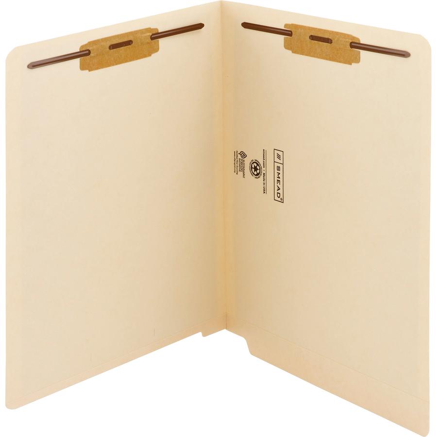 Smead Straight Tab Cut Letter Recycled Fastener Folder - 8 1/2" x 11" - 3/4" Expansion - 2 x 2B Fastener(s) - 2" Fastener Capacity for Folder - Manila - Manila - 100% Recycled - 50 / Box. Picture 9