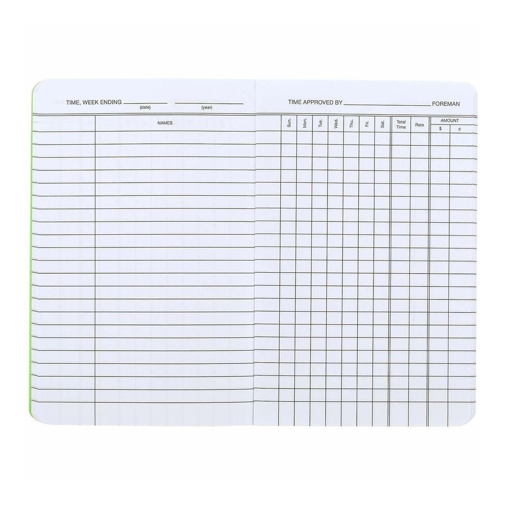 Wilson Jones Foreman's Time Book - Cloth Bound - 4.13" x 6.75" Sheet Size - White Sheet(s) - Green Cover - 1 Each. Picture 6