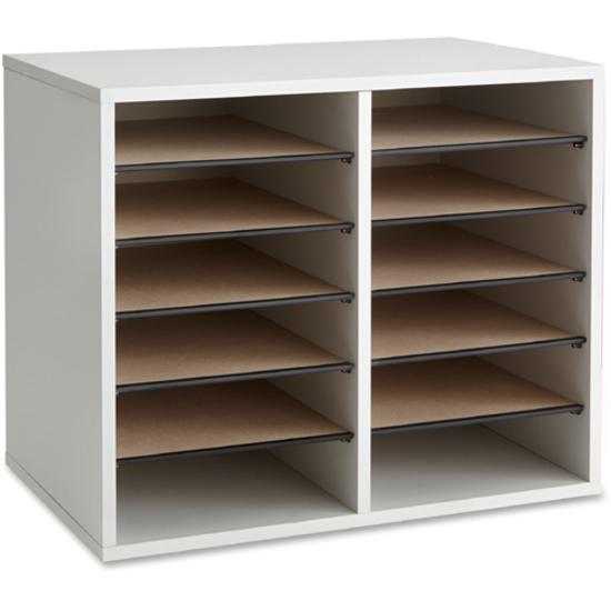 Safco Adjustable 12-Slot Wood Literature Organizer - 12 Compartment(s) - 16.1" Height x 19.6" Width x 11.9" DepthDesktop - Adjustable, Removable - Laminate - Gray - Wood, Hardboard, Fiberboard - 1 Eac. Picture 4