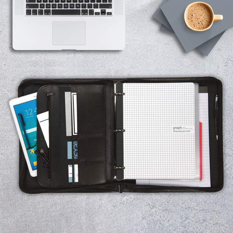 Samsill Letter Pad Folio - 8 1/2" x 11" - 3 Fastener(s) - 1" Fastener Capacity for Folder - 2 Exterior, Internal Pocket(s) - Vinyl, Metal - Black - 1 Each. Picture 3