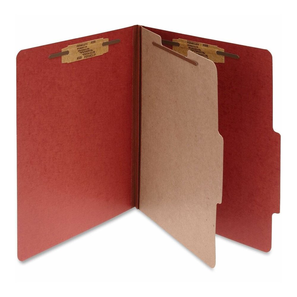 ACCO Legal Classification Folder - 2" Folder Capacity - 8 1/2" x 14" - 4 Fastener - 1" for Folder - 1 Divider - 4 pt. - Pressboard, Tyvek - Earth Red - 10 / Box. Picture 7