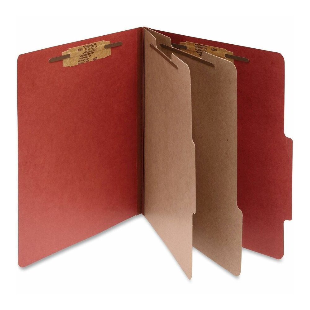 ACCO Legal Classification Folder - 3" Folder Capacity - 8 1/2" x 14" - 6 Fastener - 1" for Folder - 2 Divider - 6 pt. - Pressboard, Tyvek - Earth Red - 10 / Box. Picture 7