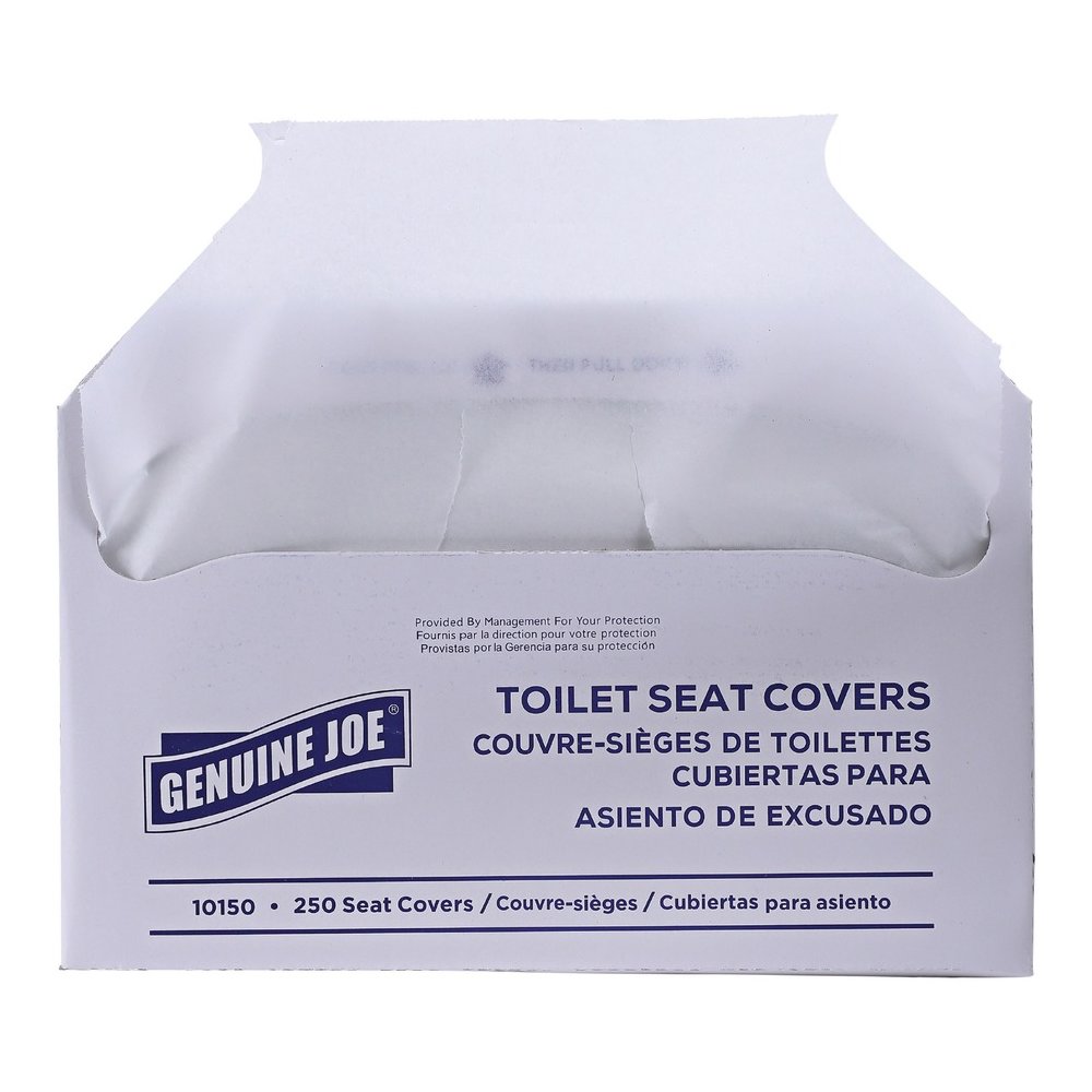 Genuine Joe Half-fold Toilet Seat Covers - Half-fold - For Public Toilet - White - 250/Pack - 10 / Carton. Picture 8