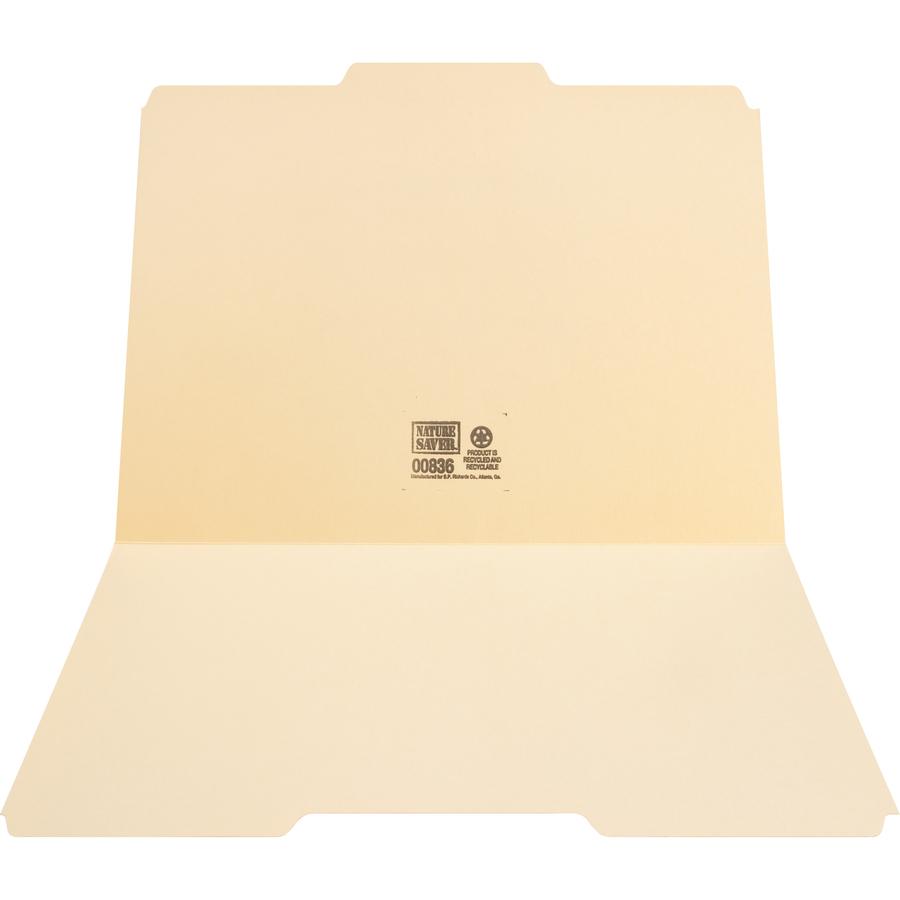 Nature Saver 1/3 Tab Cut Letter Recycled Top Tab File Folder - 8 1/2" x 11" - 3/4" Expansion - Top Tab Location - Assorted Position Tab Position - Manila - Manila - 100% Recycled - 100 / Box. Picture 3