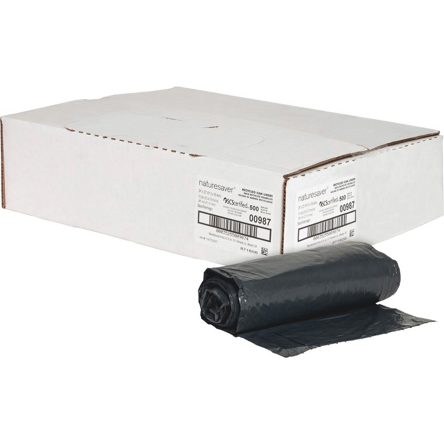 Nature Saver Black Low-density Recycled Can Liners - Small Size - 10 gal Capacity - 23" Length x 24" Width x 0.85 mil (22 Micron) Thickness - Low Density - Black - Plastic - Cleaning Supplies - Recycl. Picture 6