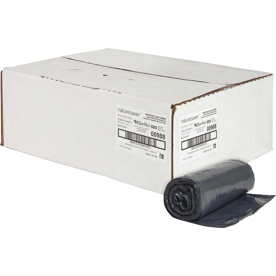 Nature Saver Black Low-density Recycled Can Liners - Small Size - 16 gal Capacity - 33" Length x 24" Width x 0.85 mil (22 Micron) Thickness - Low Density - Black - Plastic - Cleaning Supplies - Recycl. Picture 6