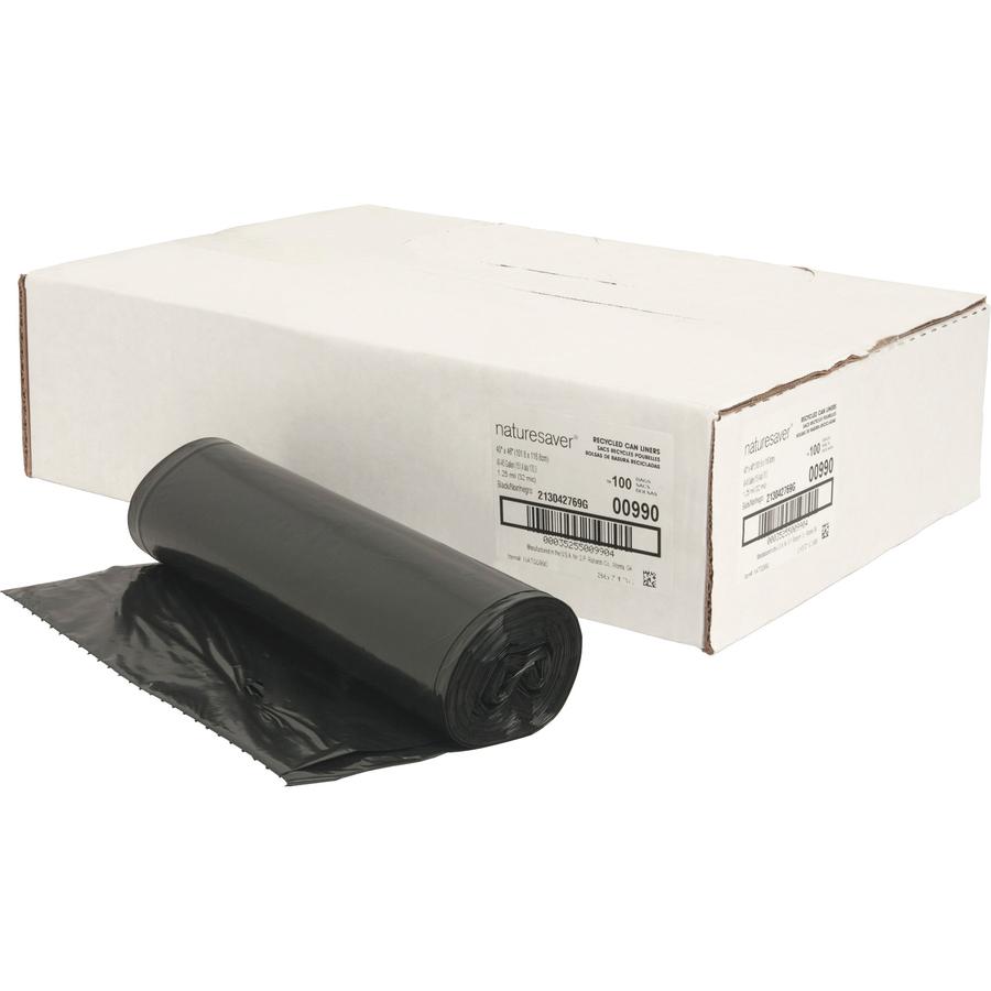 Nature Saver Black Low-density Recycled Can Liners - Large Size - 45 gal Capacity - 46" Length x 40" Width x 1.25 mil (32 Micron) Thickness - Low Density - Black - Plastic - Cleaning Supplies - Recycl. Picture 6