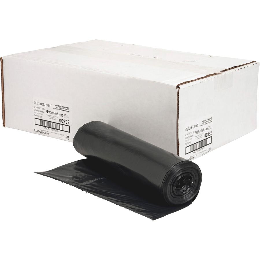 Nature Saver Black Low-density Recycled Can Liners - Extra Large Size - 56 gal Capacity - 48" Length x 43" Width x 1.25 mil (32 Micron) Thickness - Low Density - Black - Plastic - Cleaning Supplies - . Picture 6