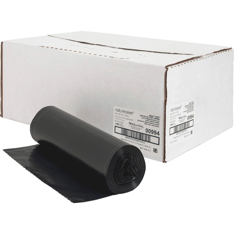 Nature Saver Black Low-density Recycled Can Liners - Extra Large Size - 60 gal Capacity - 58" Length x 38" Width x 1.65 mil (42 Micron) Thickness - Low Density - Black - Plastic - Cleaning Supplies - . Picture 6