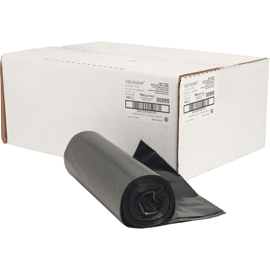 Nature Saver Black Low-density Recycled Can Liners - Extra Large Size - 60 gal Capacity - 58" Length x 38" Width x 2 mil (51 Micron) Thickness - Low Density - Black - Plastic - Cleaning Supplies - Rec. Picture 6