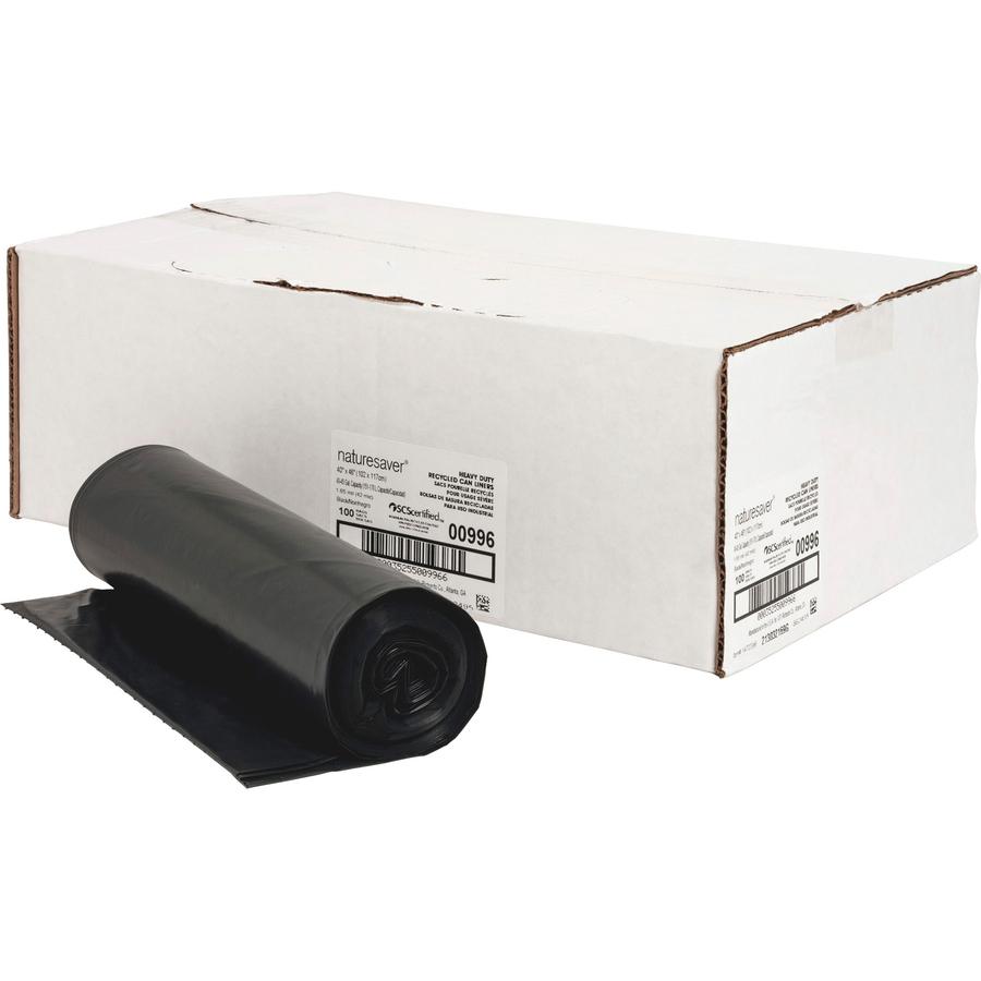 Nature Saver Black Low-density Recycled Can Liners - Large Size - 45 gal Capacity - 46" Length x 40" Width x 1.65 mil (42 Micron) Thickness - Low Density - Black - Plastic - Cleaning Supplies - Recycl. Picture 6