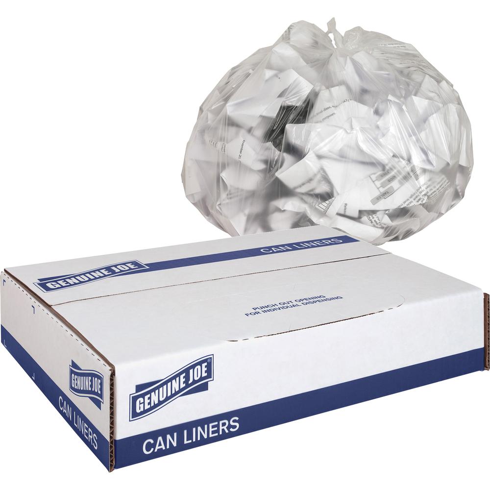 Genuine Joe High-Density Can Liners - Small Size - 10 gal Capacity - 24" Length x 24" Width x 0.31 mil (8 Micron) Thickness - High Density - Clear - Resin - Office Waste, Industrial Trash - 50/Roll - . Picture 4