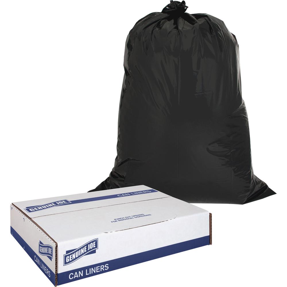 Genuine Joe Heavy Duty Contractor Bags - Large Size - 42 gal Capacity - 48" Length x 33" Width x 2.50 mil (63 Micron) Thickness - Low Density - Black - Kitchen - No - 20/Box - 1 Carton. Picture 4
