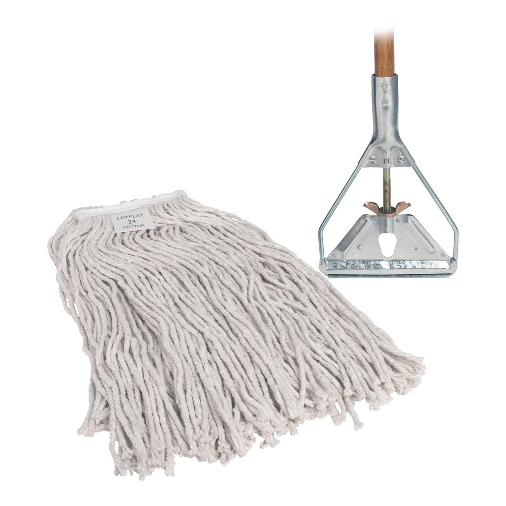 Genuine Joe Wood Handle Complete Wet Mop - 60" Width x 0.94" Height Cotton Head - Wood Handle - Lightweight, Rust Resistant, Absorbent, 4-ply, Refillable - 1 Each. Picture 11