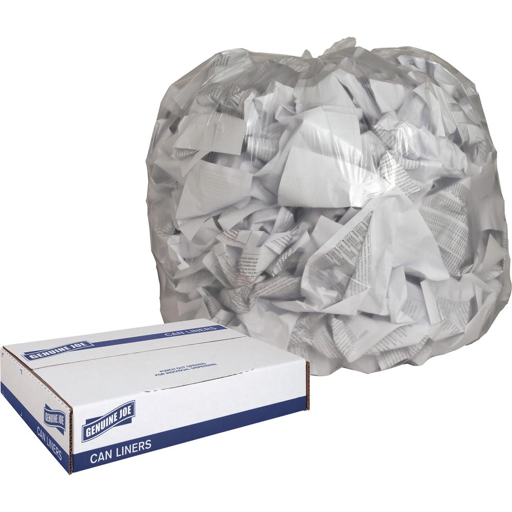 Genuine Joe Clear Trash Can Liners - 45 gal Capacity - 46" Length x 40" Width x 0.60 mil (15 Micron) Thickness - Low Density - Clear - Film - Multipurpose - Recycled - 250/Box - 1 Carton. Picture 4