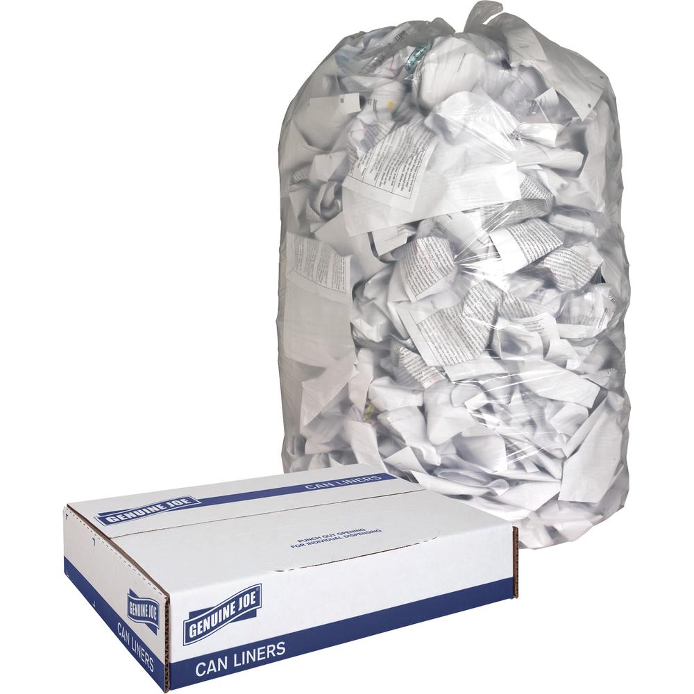 Genuine Joe Clear Trash Can Liners - Extra Large Size - 60 gal Capacity - 58" Length x 38" Width x 0.80 mil (20 Micron) Thickness - Low Density - Clear - Film - Multipurpose - 100 / Carton. Picture 9