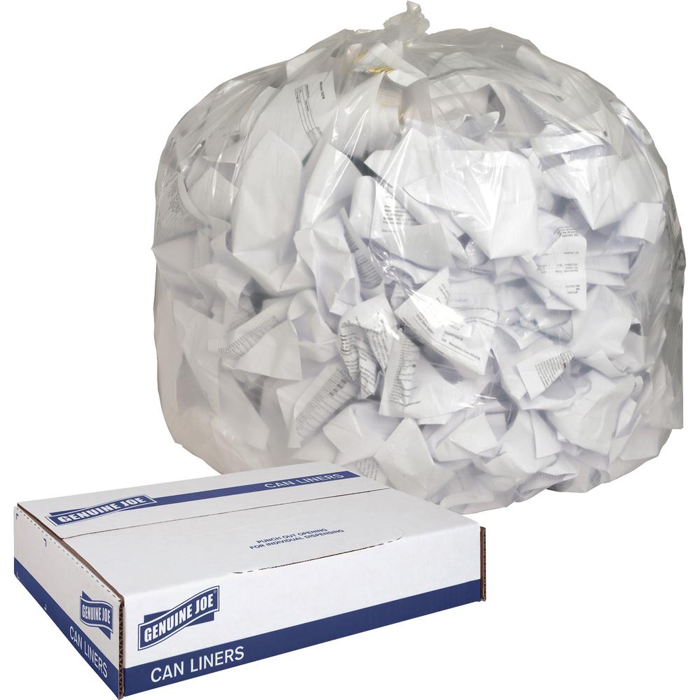 Genuine Joe Clear Trash Can Liners - 56 gal Capacity - 48" Length x 43" Width x 0.80 mil (20 Micron) Thickness - Low Density - Clear - Film - Multipurpose - Recycled - 100/Box - 1 Carton. Picture 2