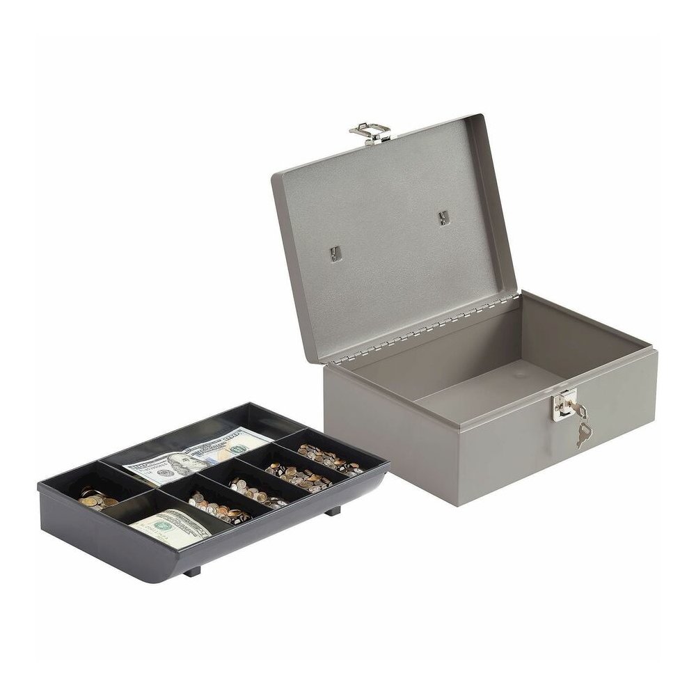Sparco All-Steel Cash Box with Latch Lock - 1 Bill - 6 Coin - Steel - Gray - 4" Height x 11" Width x 7.8" Depth. Picture 6