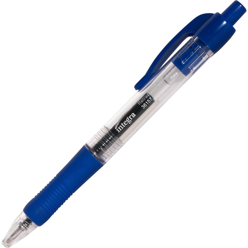 Integra Retractable 0.5mm Gel Pens - Retractable - Blue Ink - Gel-based - Blue Barrel - Metal Tip - Writing - 1 Dozen. Picture 5
