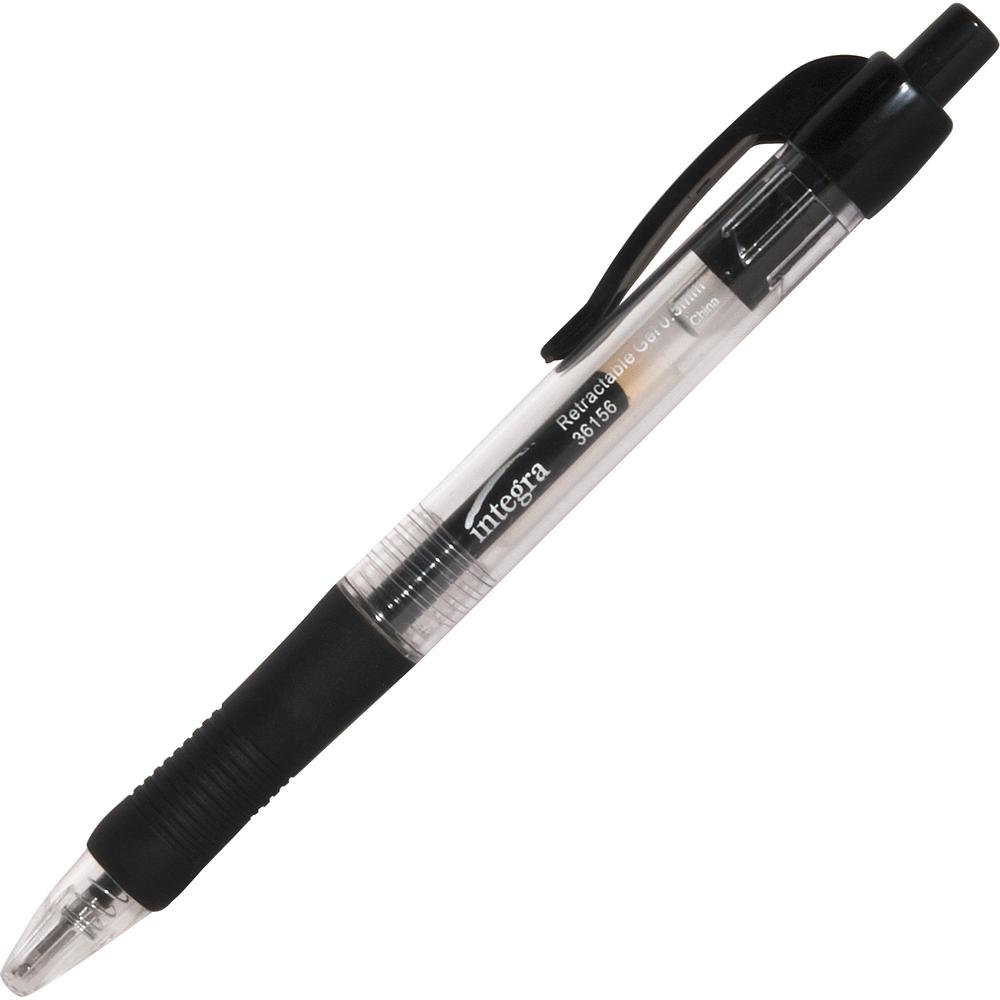 Integra Retractable 0.5mm Gel Pens - Retractable - Black Ink - Gel-based - Black Barrel - Metal Tip - 1 Dozen. Picture 3