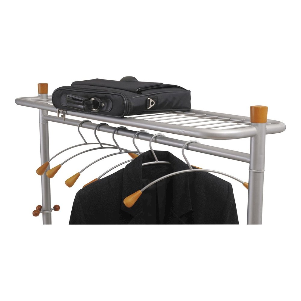 Alba 2-shelf Mobile Chrome Coat Rack - 36 x Hanger - 72" Height x 45" Width x 22" Depth - Hanging Hook, Built-in Wheels - Chrome - 1 Each. Picture 7