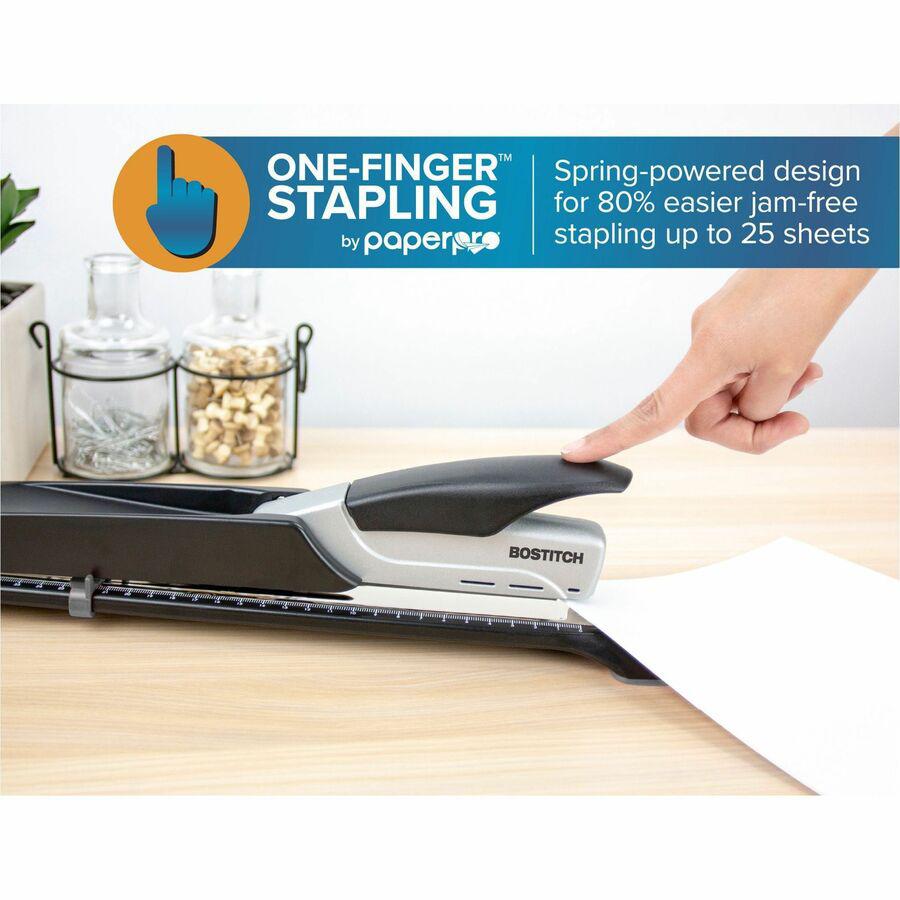 Bostitch Long Reach Antimicrobial Stapler - 25 of 30lb Paper Sheets Capacity - 210 Staple Capacity - Full Strip - 1/4" Staple Size - 1 Each - Black, Silver. Picture 13