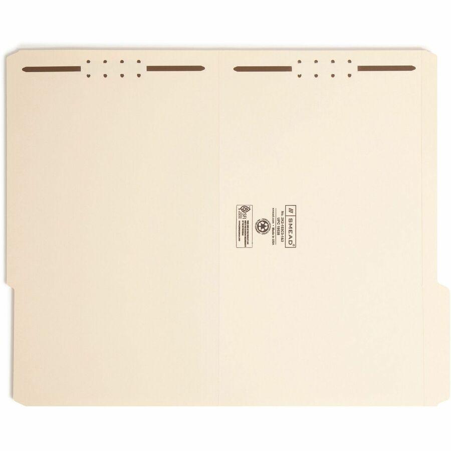 Smead 1/3 Tab Cut Legal Recycled Fastener Folder - 8 1/2" x 14" - 2 x 2K Fastener(s) - Manila - Manila - 10% Recycled - 50 / Box. Picture 10