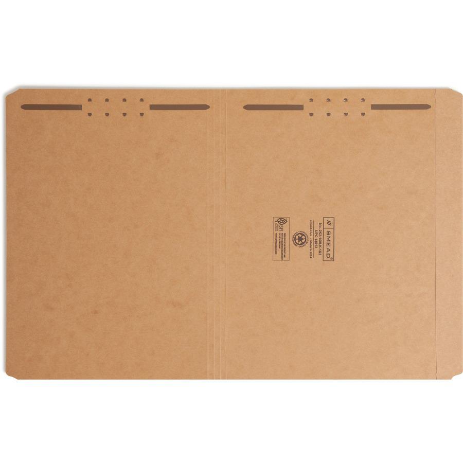 Smead Straight Tab Cut Letter Recycled Fastener Folder - 8 1/2" x 11" - 2 x 2K Fastener(s) - Kraft - Kraft - 10% Recycled - 50 / Box. Picture 10